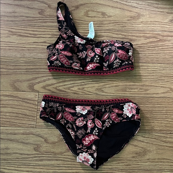 NWT Cupshe Black and Pink Floral Swimwear - Picture 1 of 4